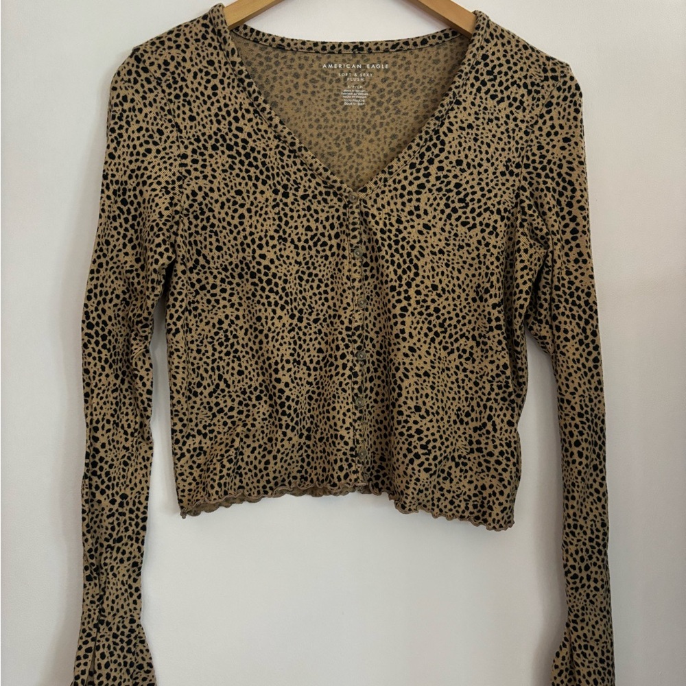 AE Leopard Print Long Sleeve Button DownTop